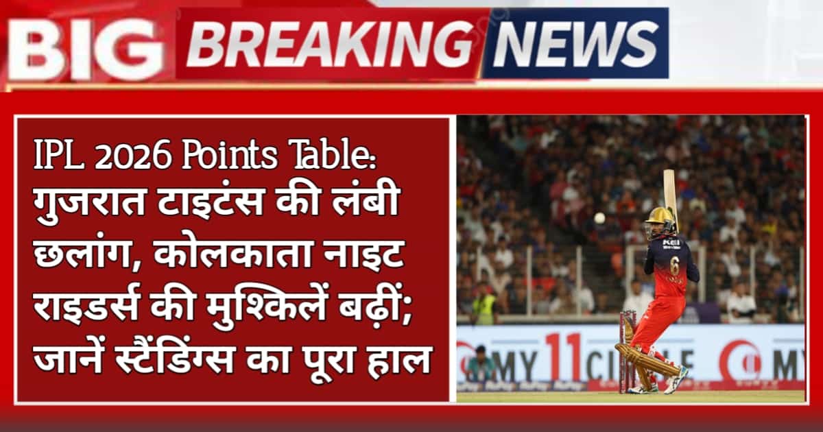 IPL 2026 Points Table: गुजरात टाइटंस की लंबी छलांग, कोलकाता नाइट राइडर्स की मुश्किलें बढ़ीं; जानें स्टैंडिंग्स का पूरा हाल