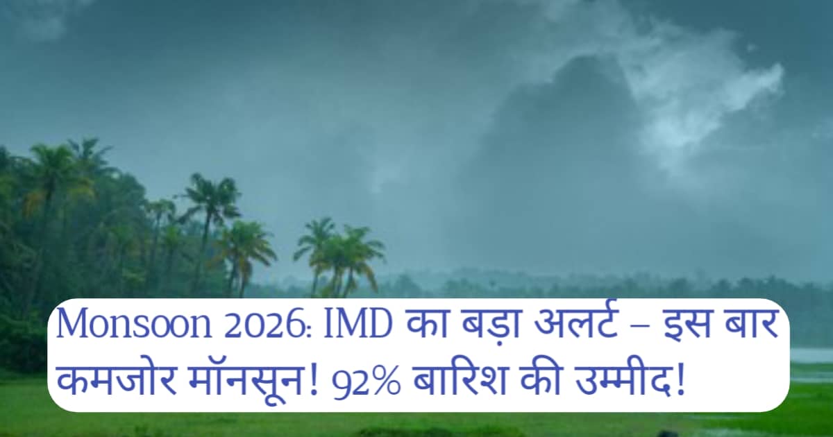 Monsoon 2026: IMD का बड़ा अलर्ट – इस बार कमजोर मॉनसून! 92% बारिश की उम्मीद, पूरी डिटेल और किसानों के लिए सलाह
