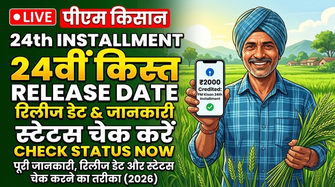 LIVE: PM Kisan Samman Nidhi 24th Installment: पूरी जानकारी, रिलीज डेट और स्टेटस चेक करने का तरीका (2026)